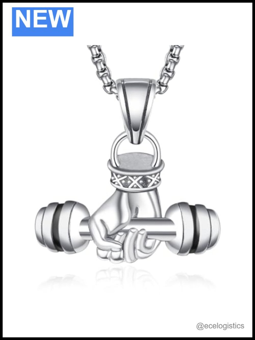 925 Sterling Silver Dumbbell Necklace Men Hand Barbell Gym Pendant